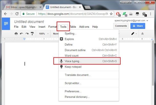 Google Doc Hindi Speech Typing 5
